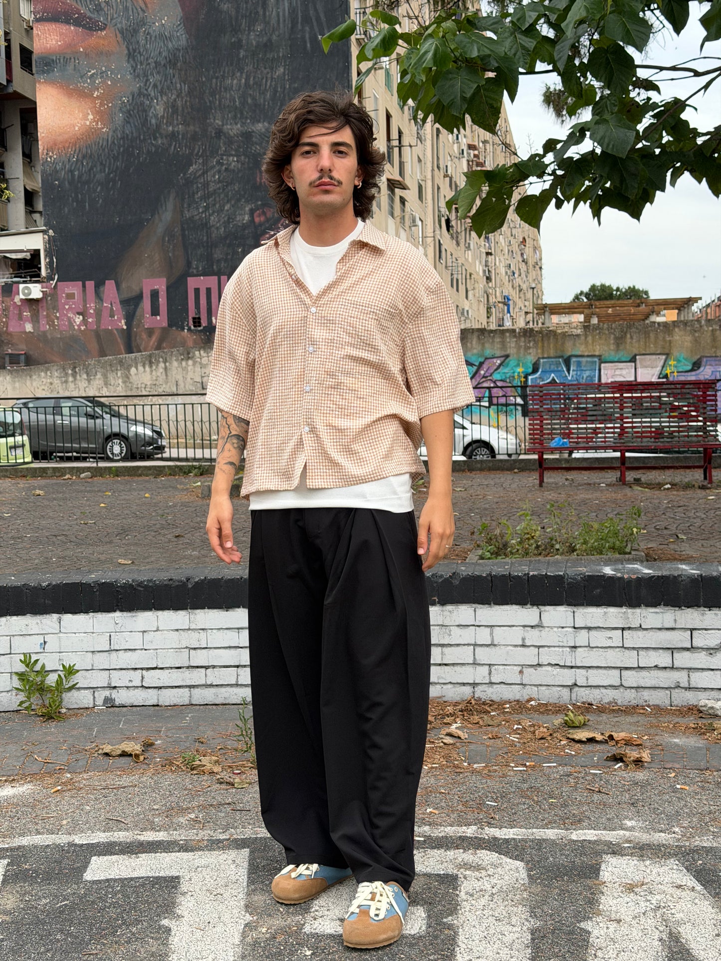 Camicia con tasca a quadrettini